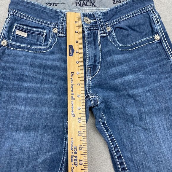 Buckle Black Jeans Mens 29 Blue 7 Fit Western Thick Stitch Flap Pockets Distress - Picture 5 of 14